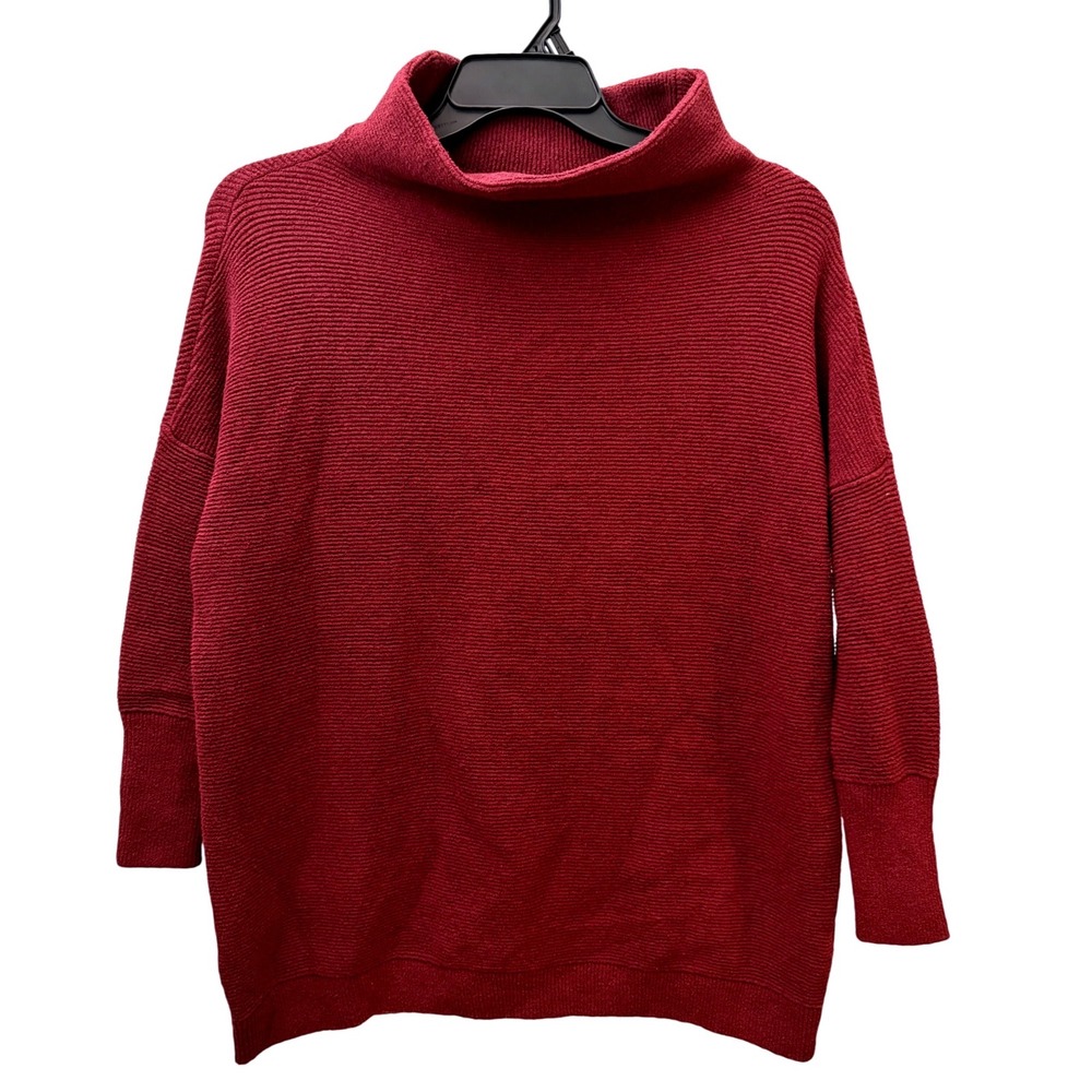 Free People Ottoman Slouchy Tunic Mock Neck Ribbed Sweater Burgundy Red XS